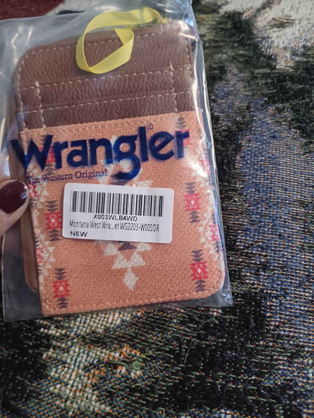 Wrangler Peach and Brown Western Pattern Card Wallet